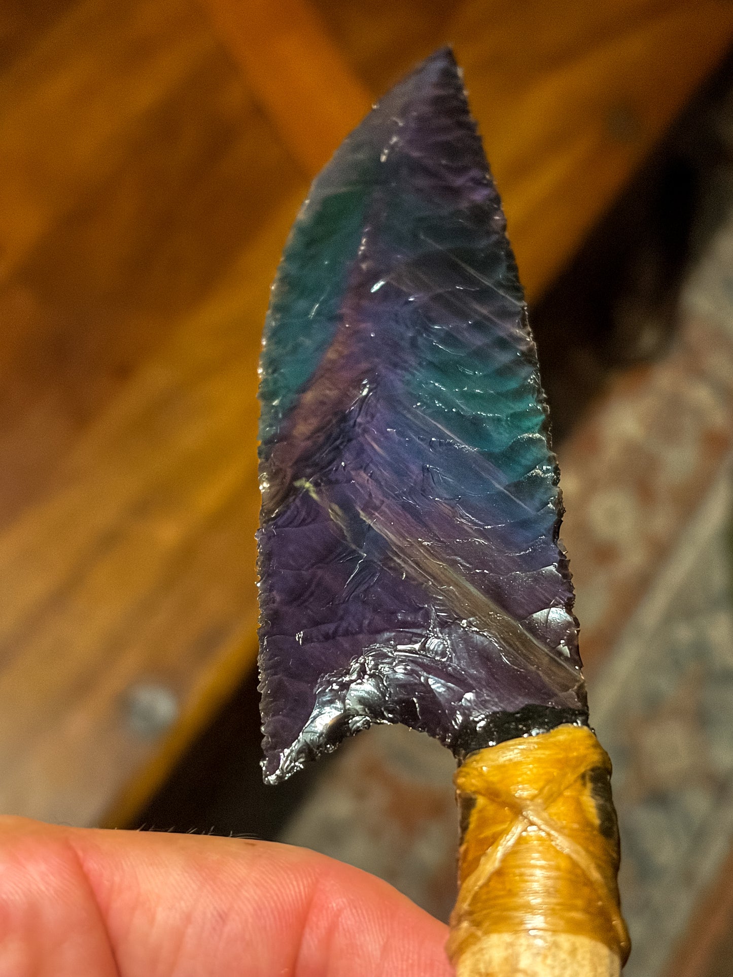 Bowman Lithics Signature Knife #013 – Velvet Rainbow Obsidian Tanged Blade with Scottish Red Deer Antler Handle