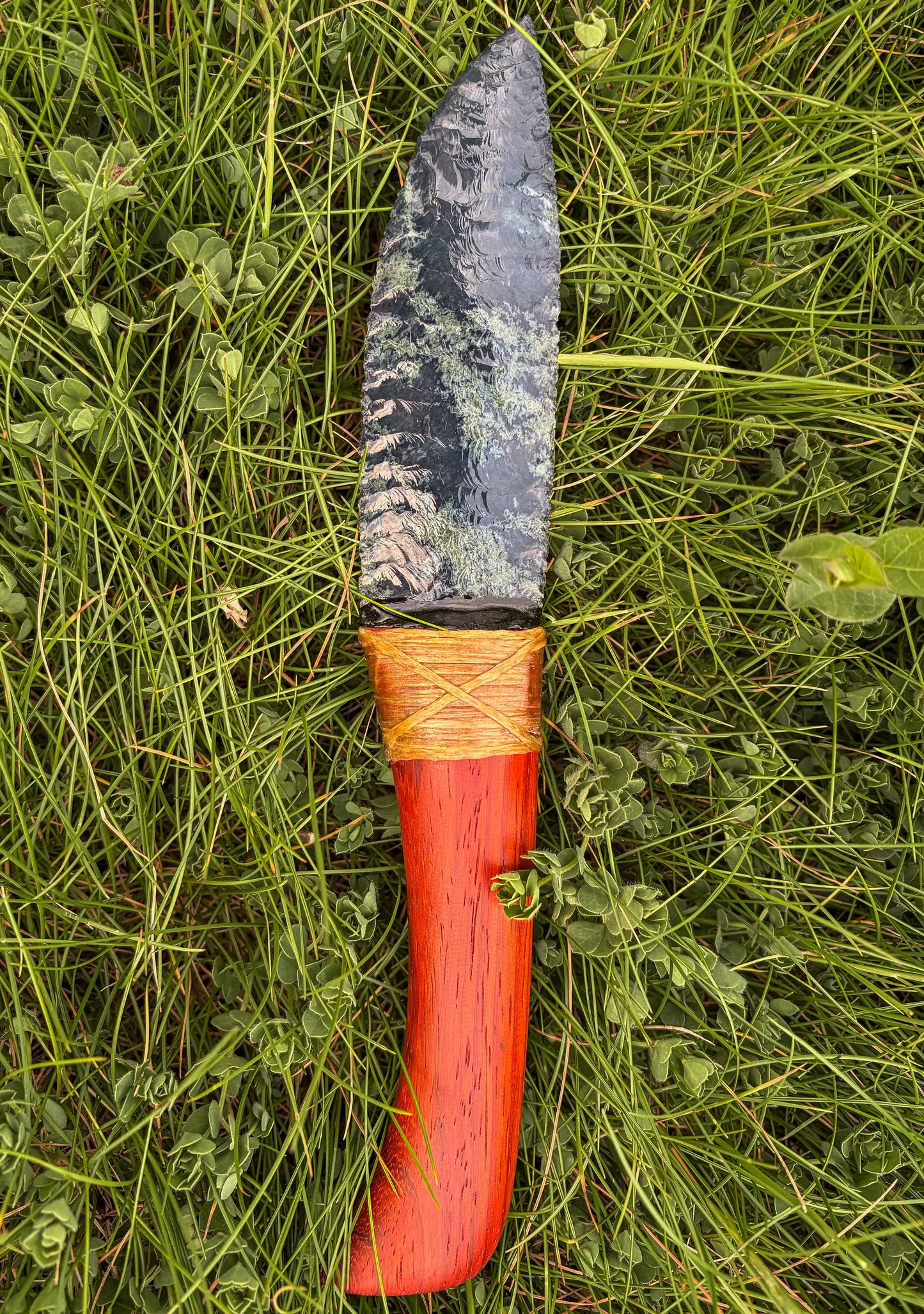 Bowman Lithics Signature Knife #014 – Spiderweb Obsidian with African Padauk Handle