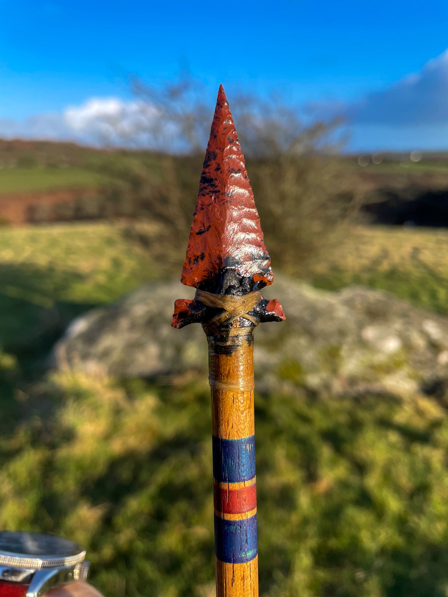 Arrow #001A — Ishi Style Mahognay Obsidian Arrow with Wall Display