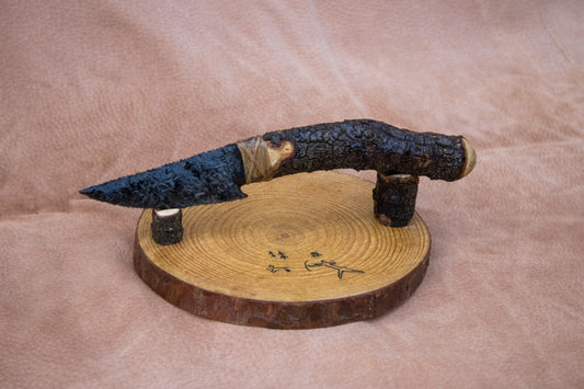 Bowman Lithics Signature Knife #002 – Silver Sheen Obsidian Tanged Blade with Wild Cornish Tamarisk Handle