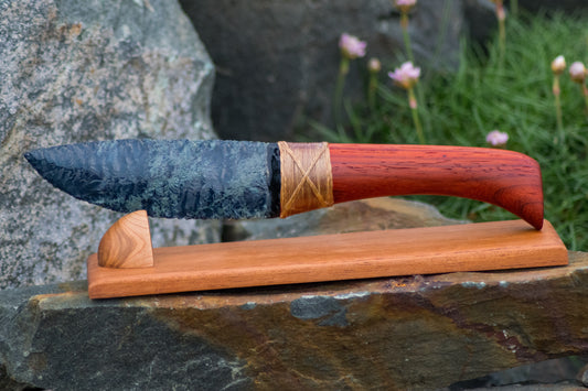 Bowman Lithics Signature Knife #014 – Spiderweb Obsidian with African Padauk Handle