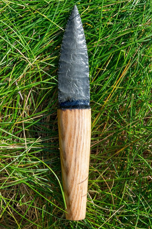 Iceman Dagger No.004 — Oregon Green Sheen Obsidian & English (Cornish) Olive Ash