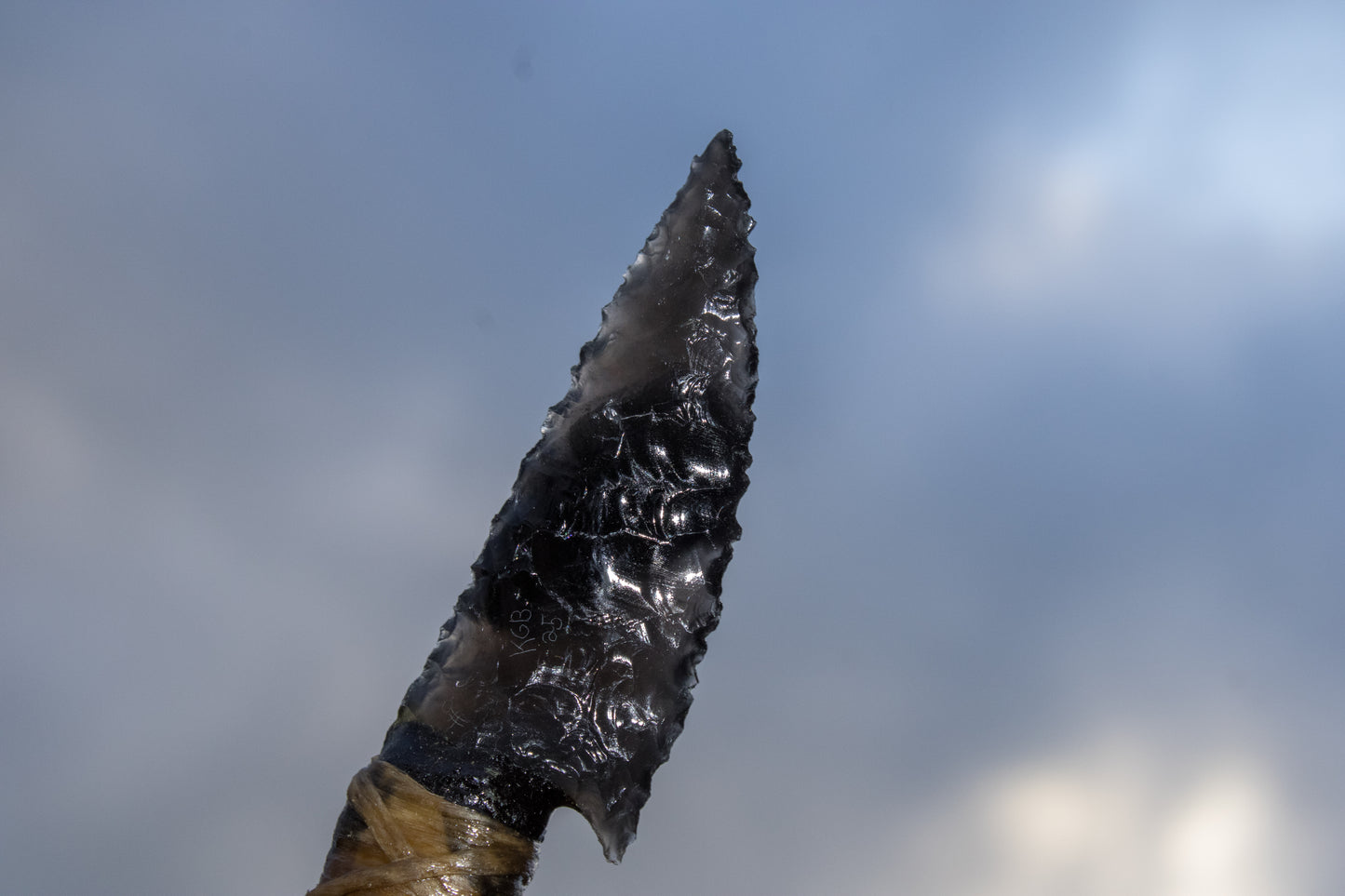 Bowman Lithics Signature Knife #001 – Rainbow Obsidian Tanged Blade with Red Deer Horn Handle