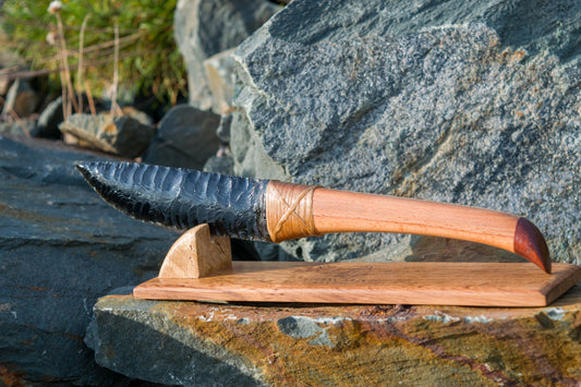 Bowman Lithics Signature Knife #020 – Black Obsidian with Beech, Oak & Rosewood Handle