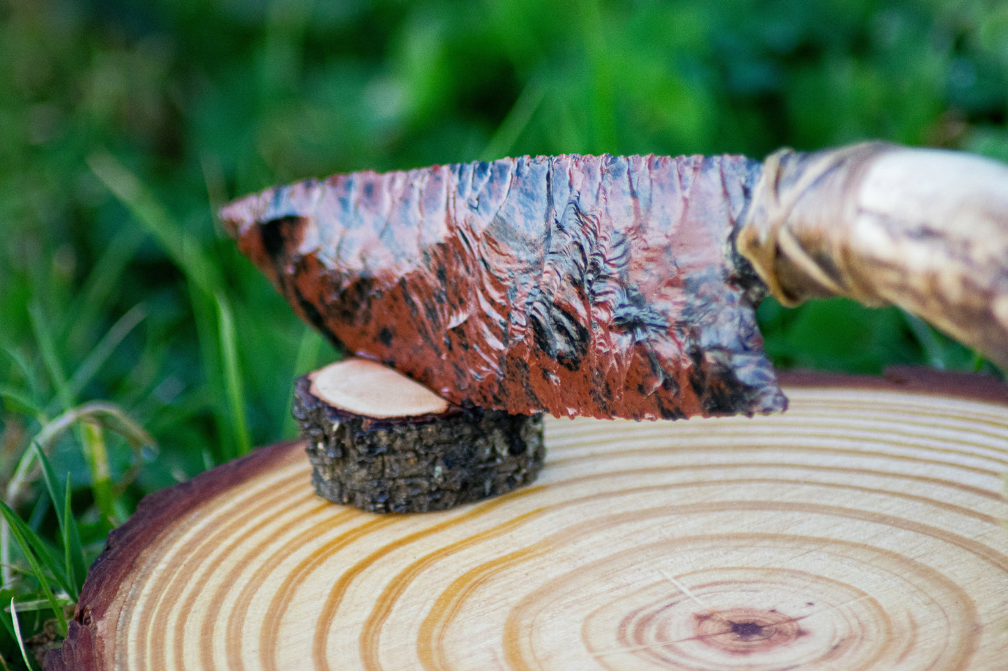 Bowman Lithics Signature Knife #003 – Mahogany Obsidian Tanged Blade with Red Deer Horn Handle