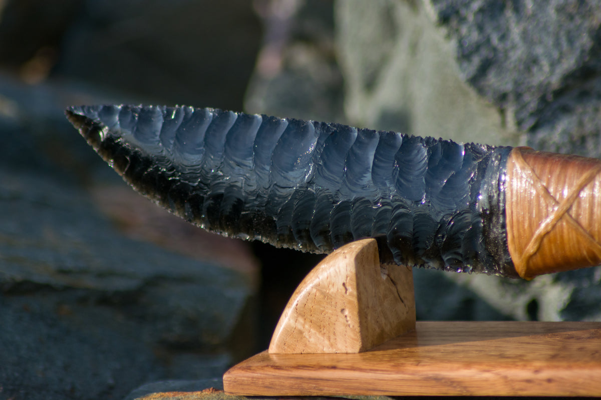 Bowman Lithics Signature Knife #020 – Black Obsidian with Beech, Oak & Rosewood Handle
