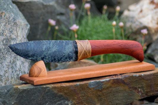 Bowman Lithics Signature Knife #014 – Spiderweb Obsidian with African Padauk Handle