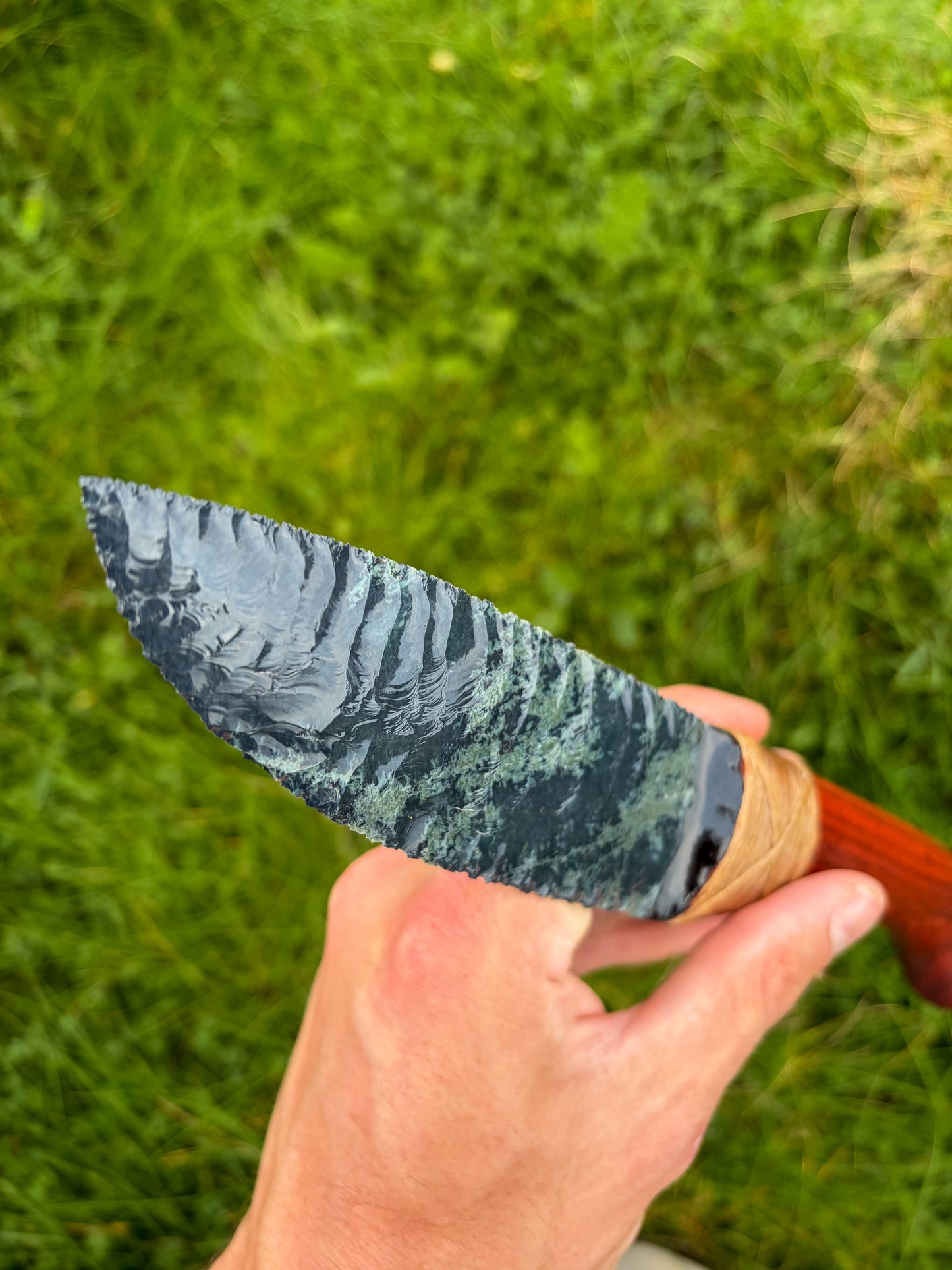 Bowman Lithics Signature Knife #014 – Spiderweb Obsidian with African Padauk Handle