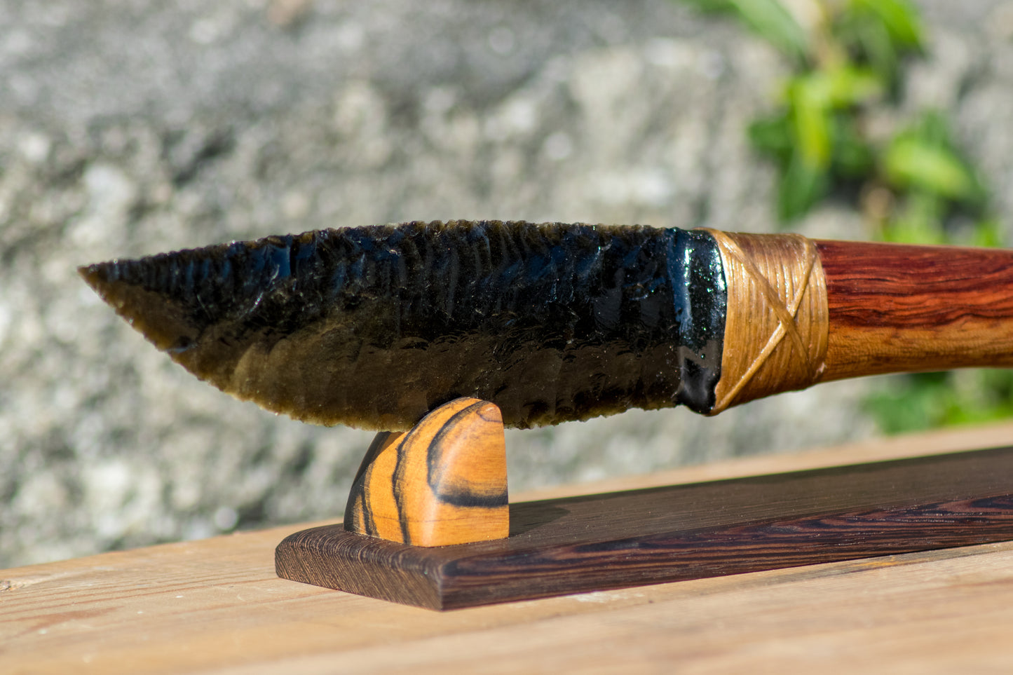 Bowman Lithics Signature Knife #015 – Gold Sheen Obsidian with Oak, Padauk & Rosewood Handle