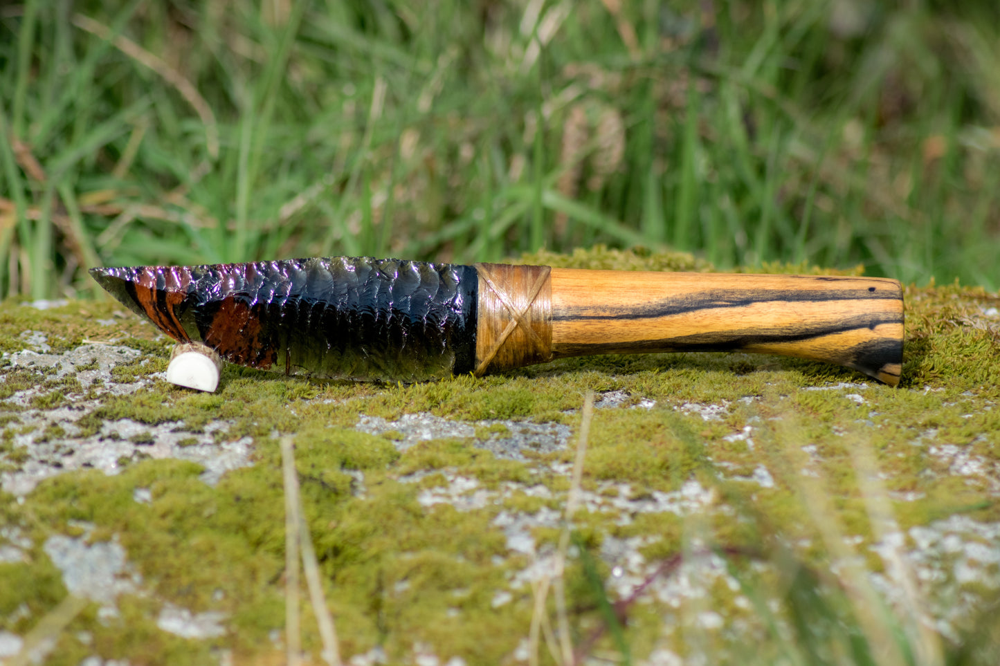 Bowman Lithics Signature Knife #010 – Midnight Lace Obsidian Blade with Pale Moon Ebony Handle