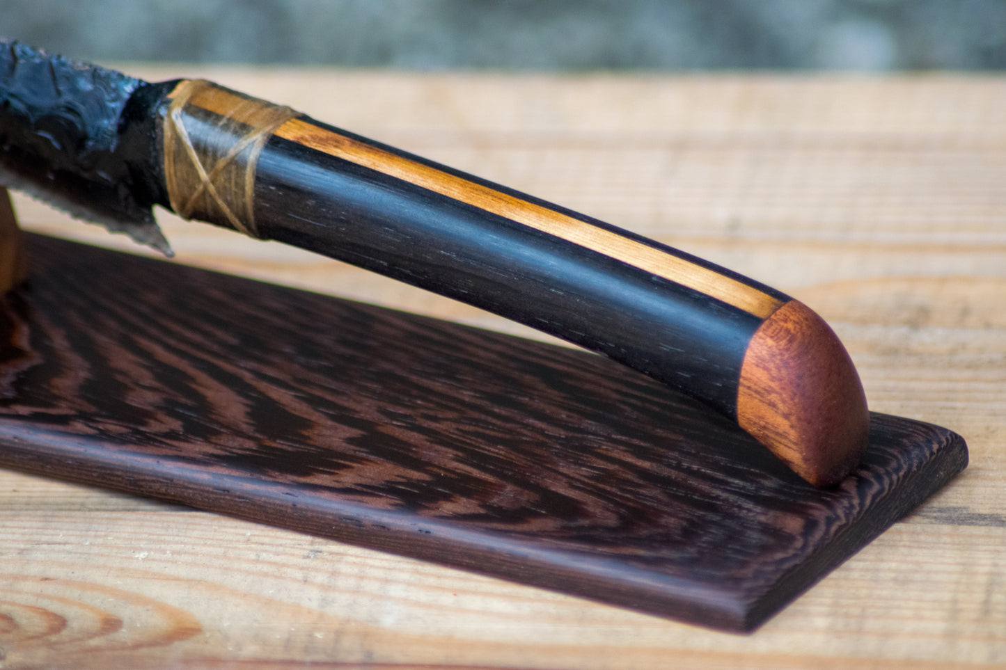 Bowman Lithics Signature Knife #012 – Rainbow Obsidian Tanged Blade with Ash, Bog Oak & Rosewood