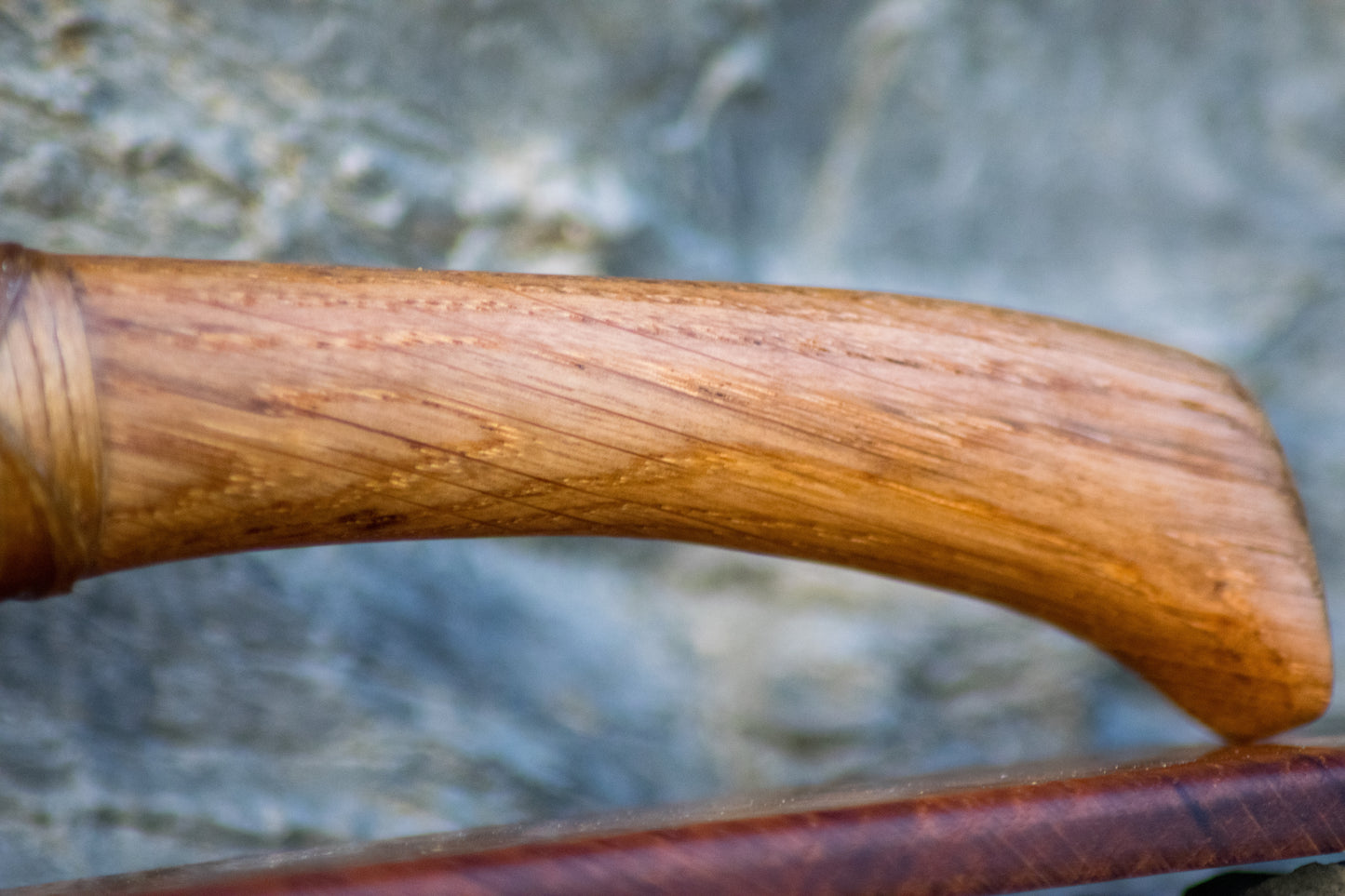 Bowman Lithics Signature Knife #016 – Green Sheen Obsidian with Solid Oak Handle