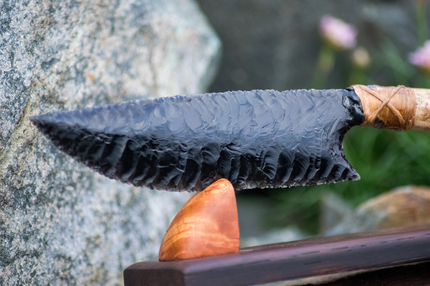 Bowman Lithics Signature Knife #013 – Velvet Rainbow Obsidian Tanged Blade with Scottish Red Deer Antler Handle