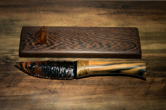 Bowman Lithics Signature Knife #010 – Midnight Lace Obsidian Blade with Pale Moon Ebony Handle