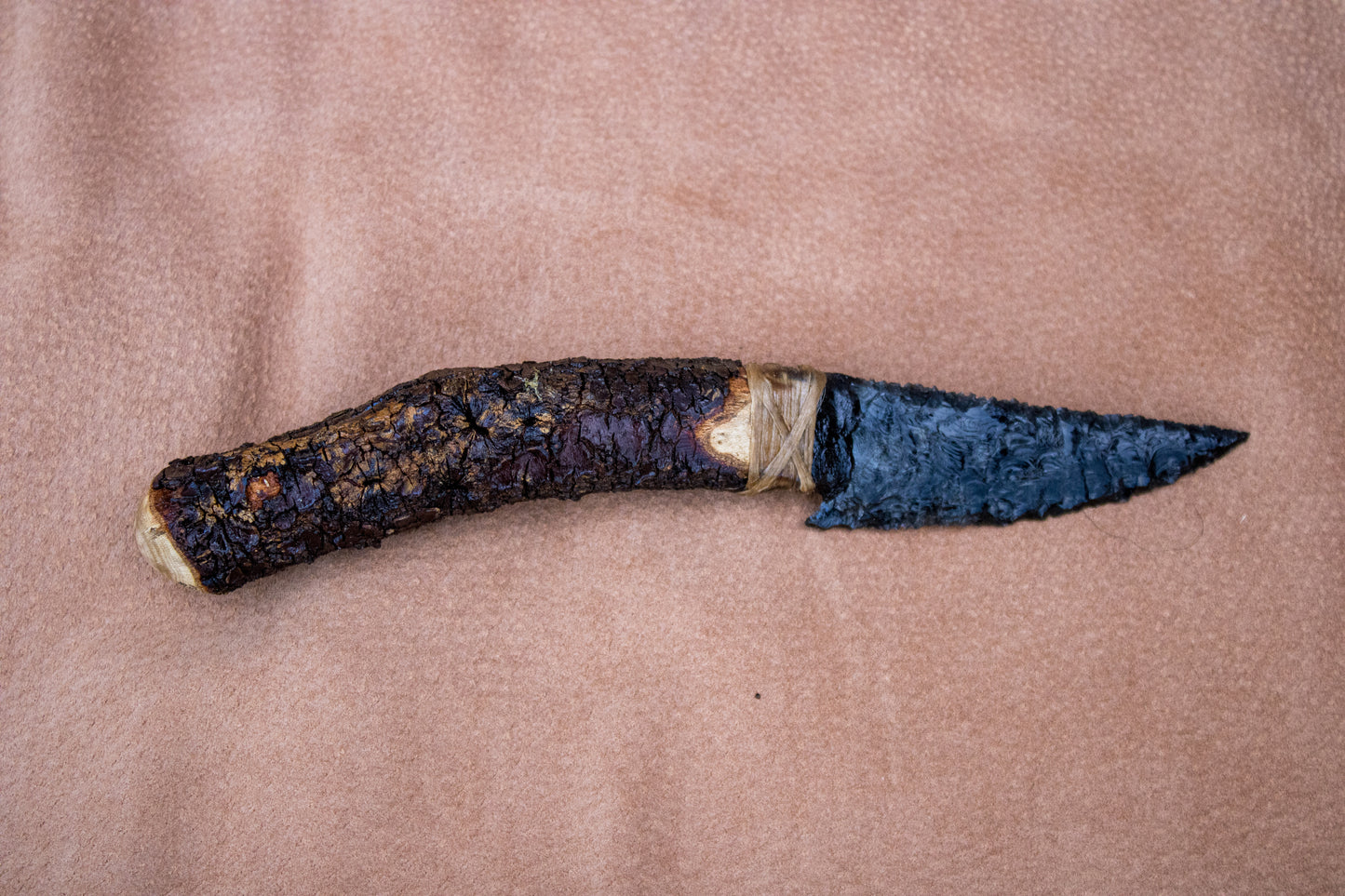 Bowman Lithics Signature Knife #002 – Silver Sheen Obsidian Tanged Blade with Wild Cornish Tamarisk Handle