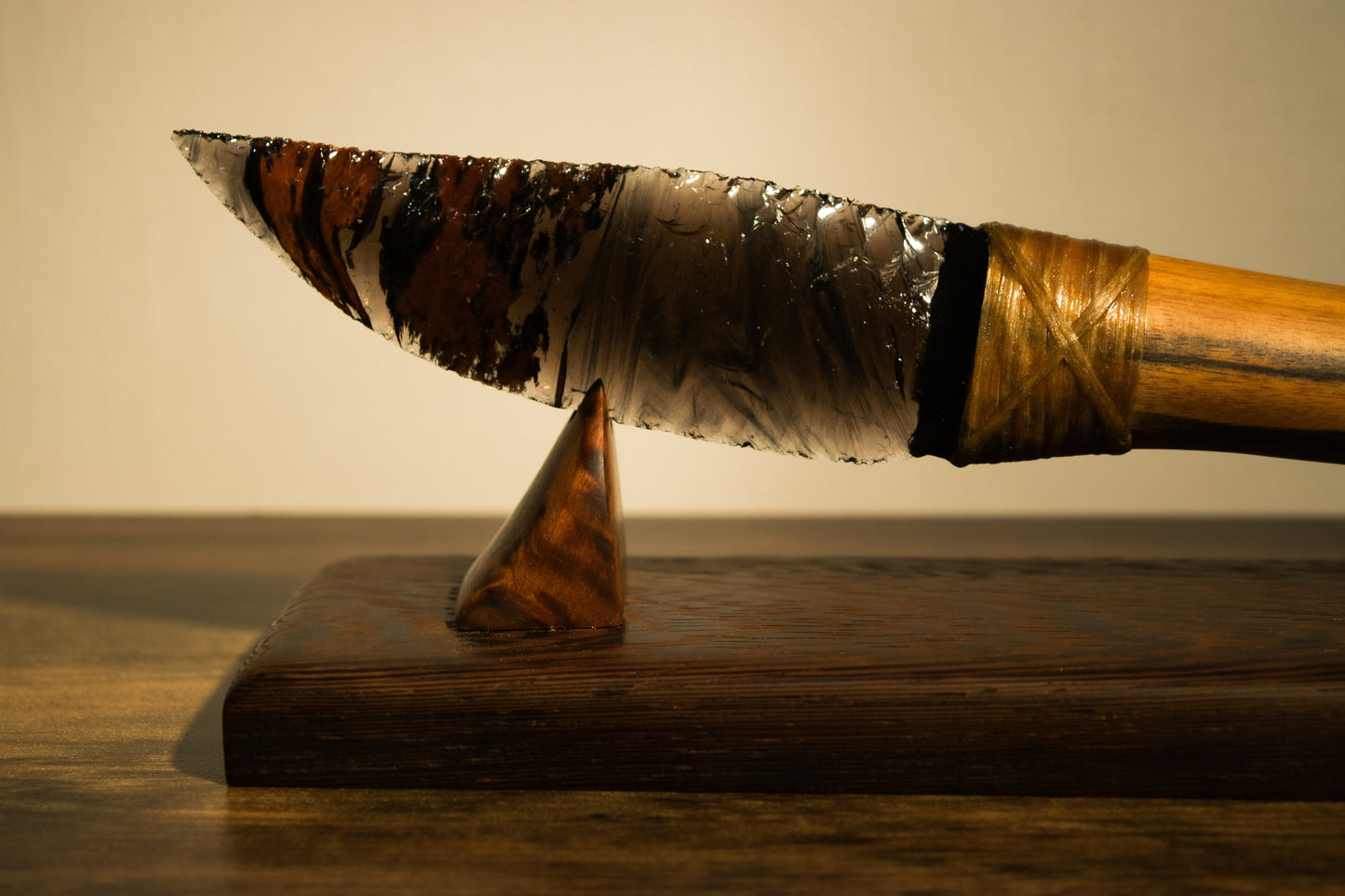 Bowman Lithics Signature Knife #010 – Midnight Lace Obsidian Blade with Pale Moon Ebony Handle