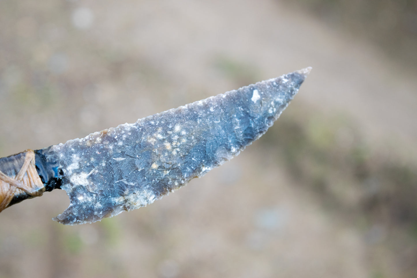Bowman Lithics Signature Knife #009 – Charmouth “Galaxy” English Flint Tanged Blade with Scottish Red Deer Antler Handle