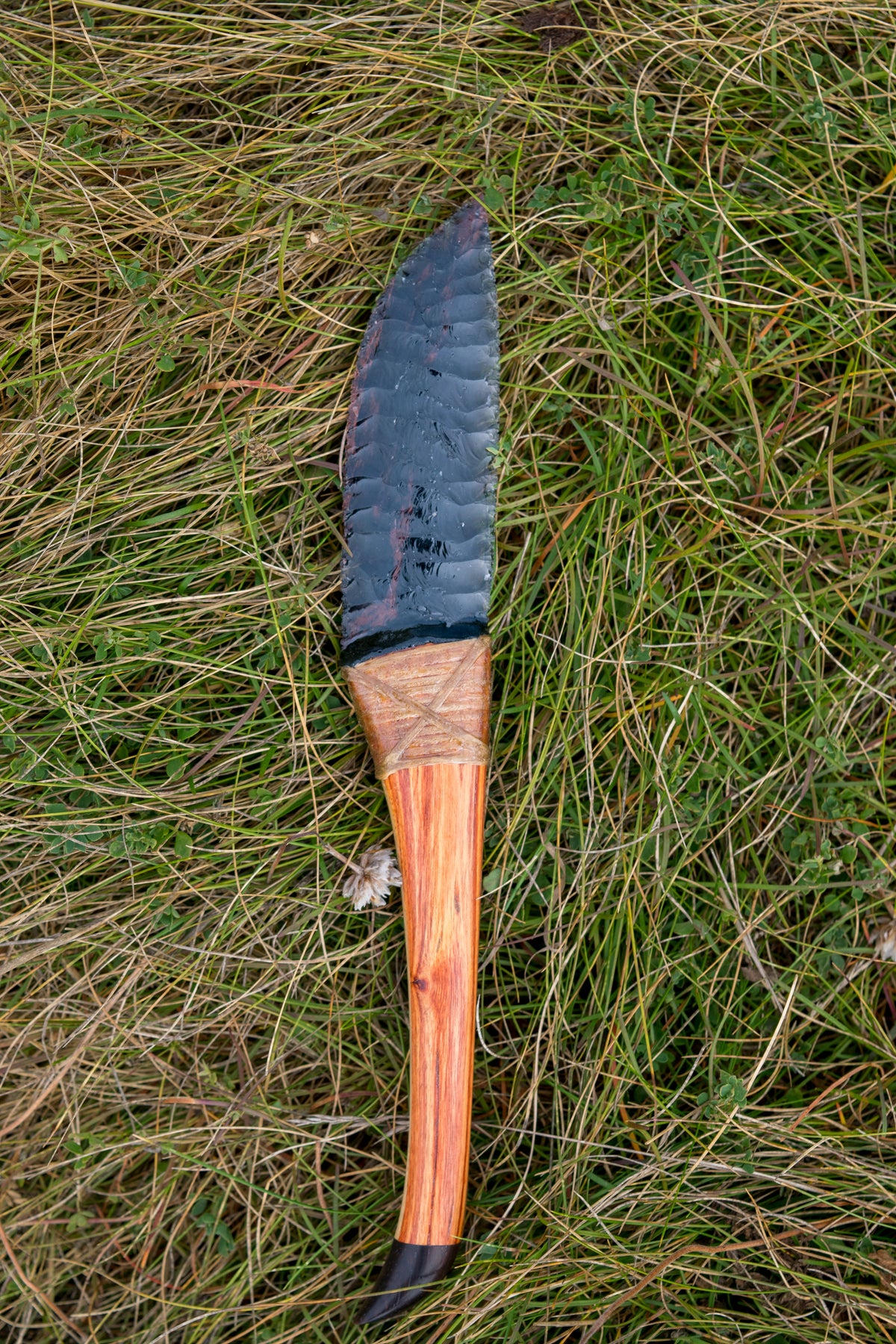 Bowman Lithics Signature Knife #021 – Midnight Lace Obsidian with Tulip, Oak & Burl Handle