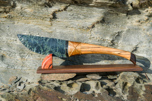 Bowman Lithics Signature Knife #019 – Spiderweb Obsidian with Spalted Beech, Walnut & Ebony Handle