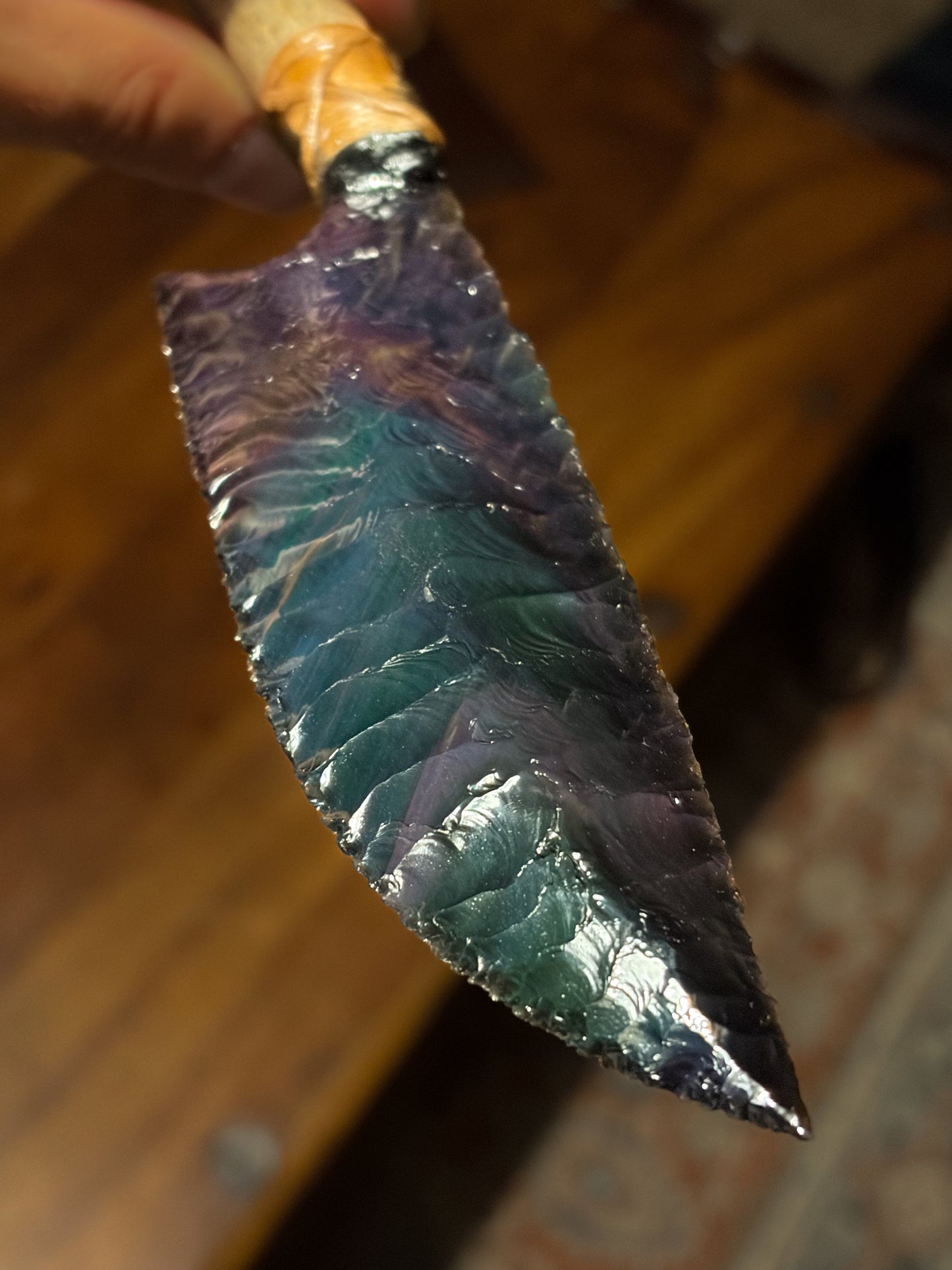 Bowman Lithics Signature Knife #013 – Velvet Rainbow Obsidian Tanged Blade with Scottish Red Deer Antler Handle