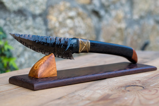 Bowman Lithics Signature Knife #012 – Rainbow Obsidian Tanged Blade with Ash, Bog Oak & Rosewood