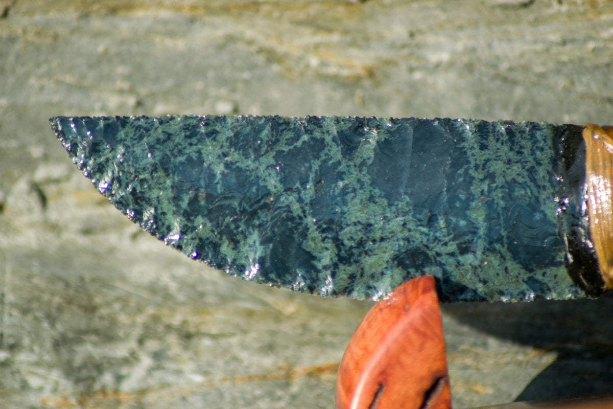 Bowman Lithics Signature Knife #019 – Spiderweb Obsidian with Spalted Beech, Walnut & Ebony Handle