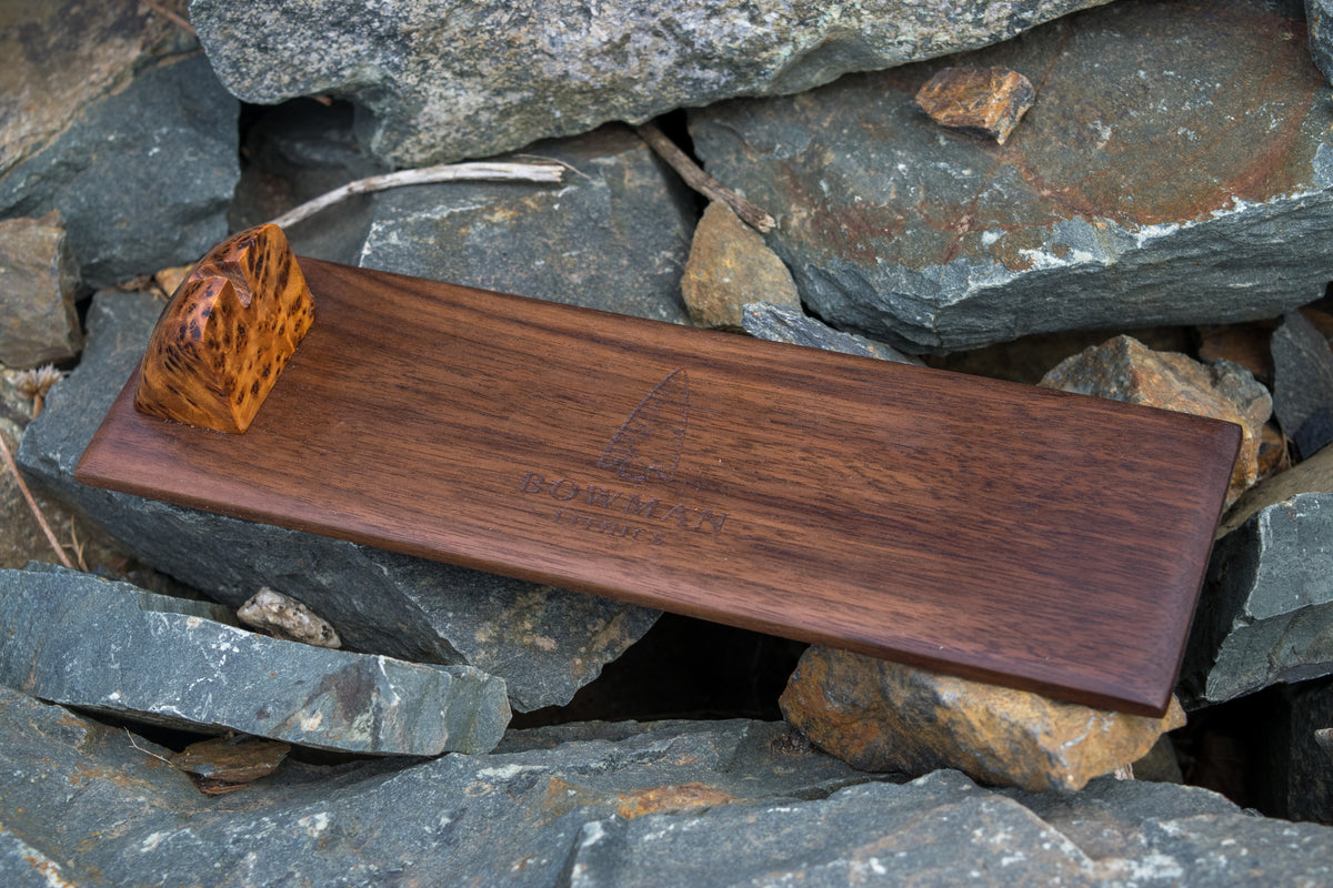 Bowman Lithics Signature Knife #021 – Midnight Lace Obsidian with Tulip, Oak & Burl Handle