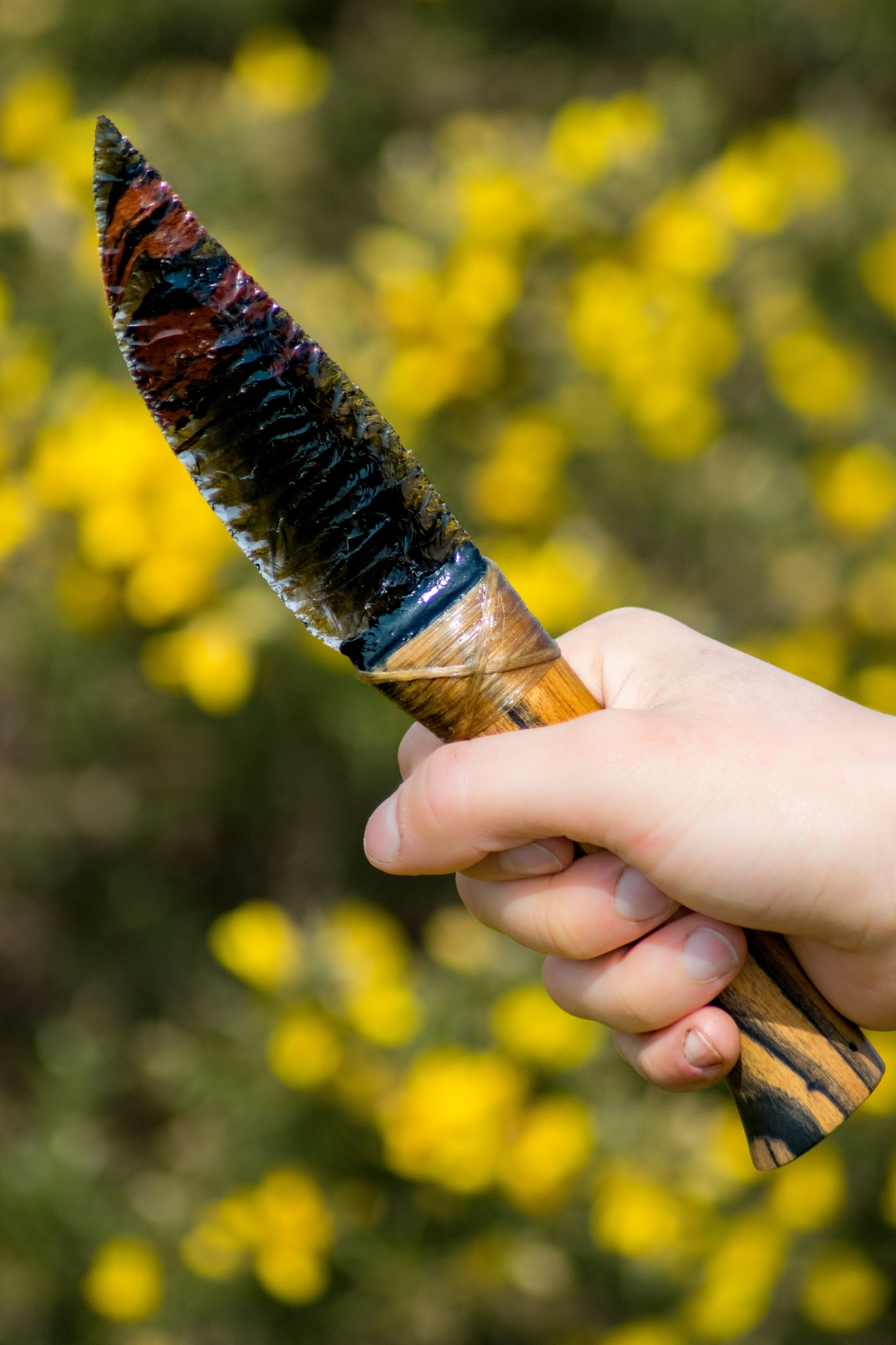 Bowman Lithics Signature Knife #010 – Midnight Lace Obsidian Blade with Pale Moon Ebony Handle
