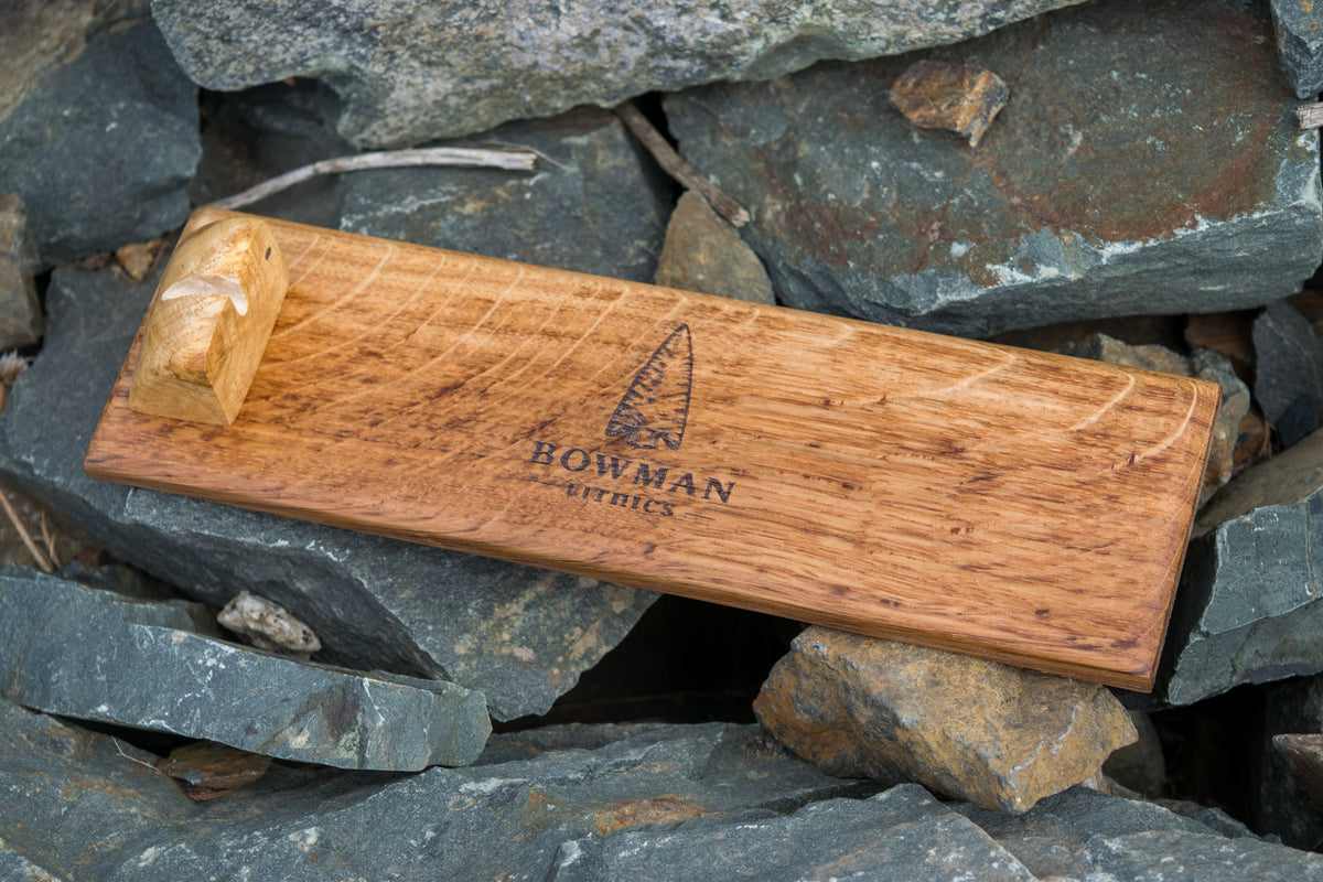 Bowman Lithics Signature Knife #022 – Mahogany Obsidian with Walnut, Oak & Thuya Burl Handle