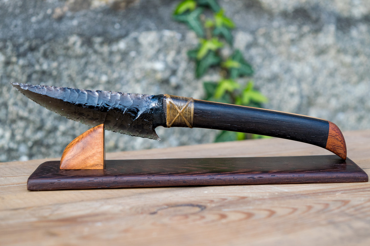 Bowman Lithics Signature Knife #012 – Rainbow Obsidian Tanged Blade with Ash, Bog Oak & Rosewood