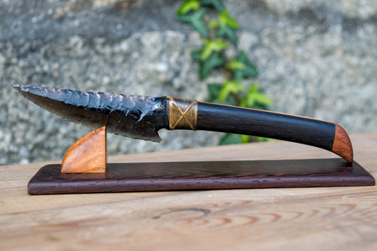 Bowman Lithics Signature Knife #012 – Rainbow Obsidian Tanged Blade with Ash, Bog Oak & Rosewood