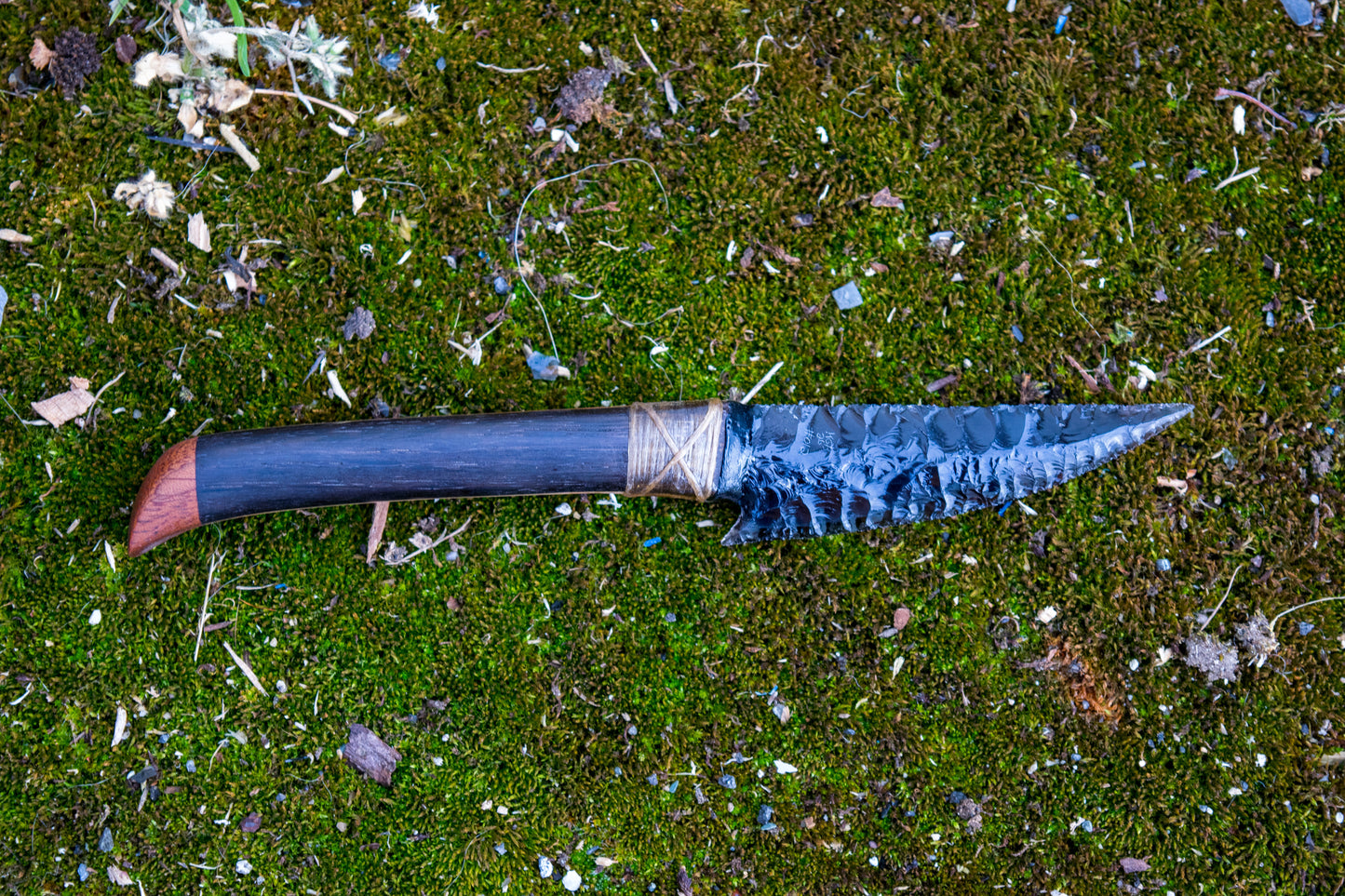 Bowman Lithics Signature Knife #012 – Rainbow Obsidian Tanged Blade with Ash, Bog Oak & Rosewood