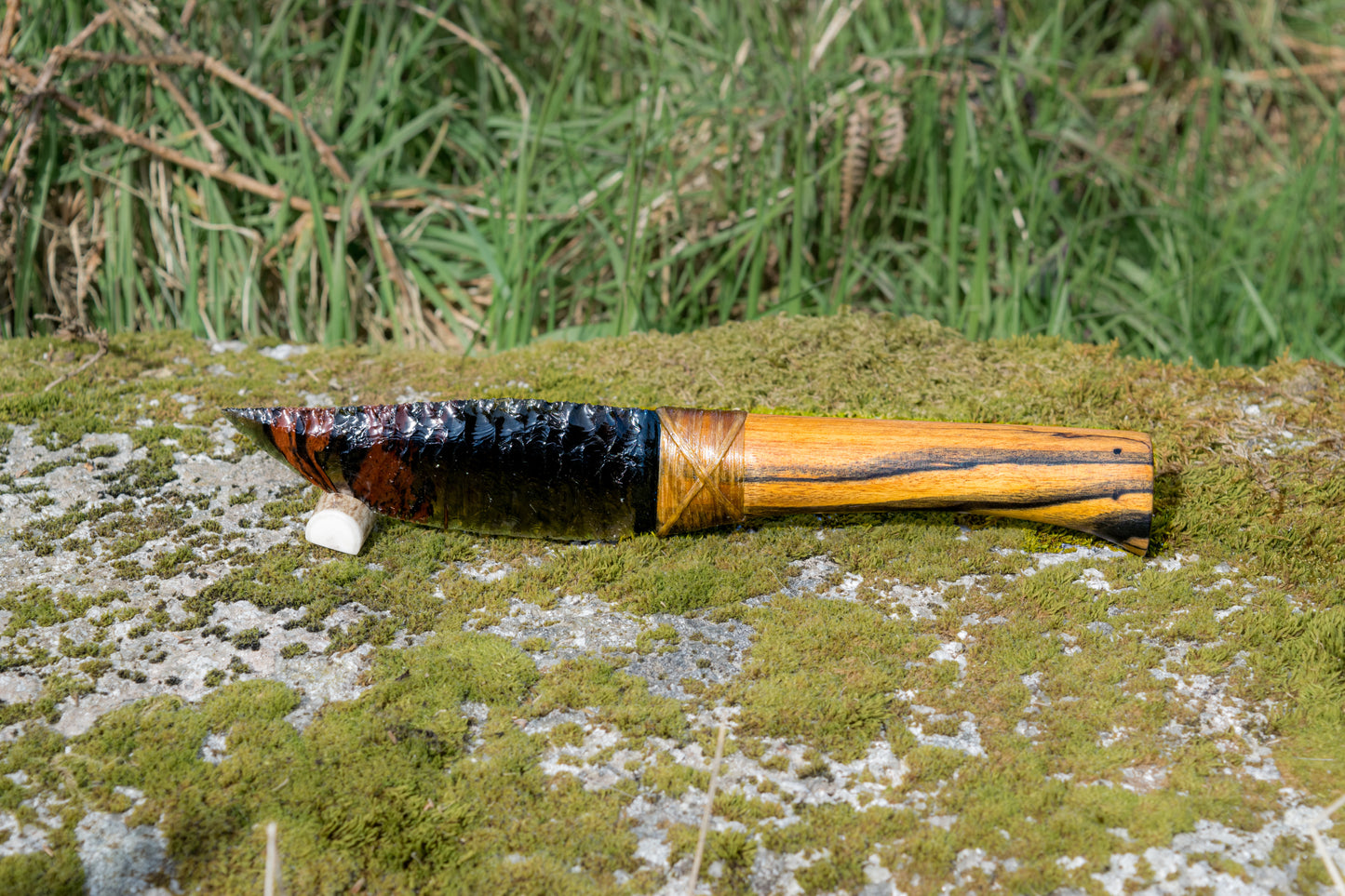 Bowman Lithics Signature Knife #010 – Midnight Lace Obsidian Blade with Pale Moon Ebony Handle