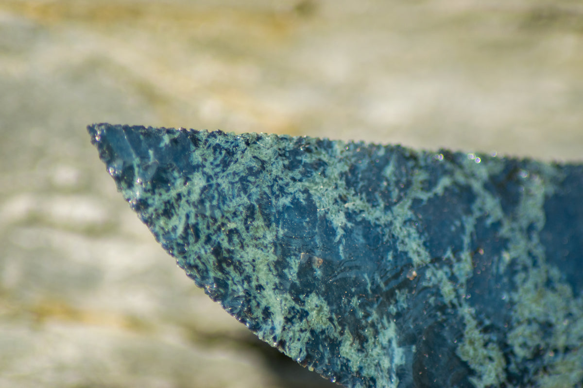 Bowman Lithics Signature Knife #019 – Spiderweb Obsidian with Spalted Beech, Walnut & Ebony Handle