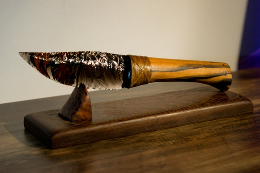 Bowman Lithics Signature Knife #010 – Midnight Lace Obsidian Blade with Pale Moon Ebony Handle