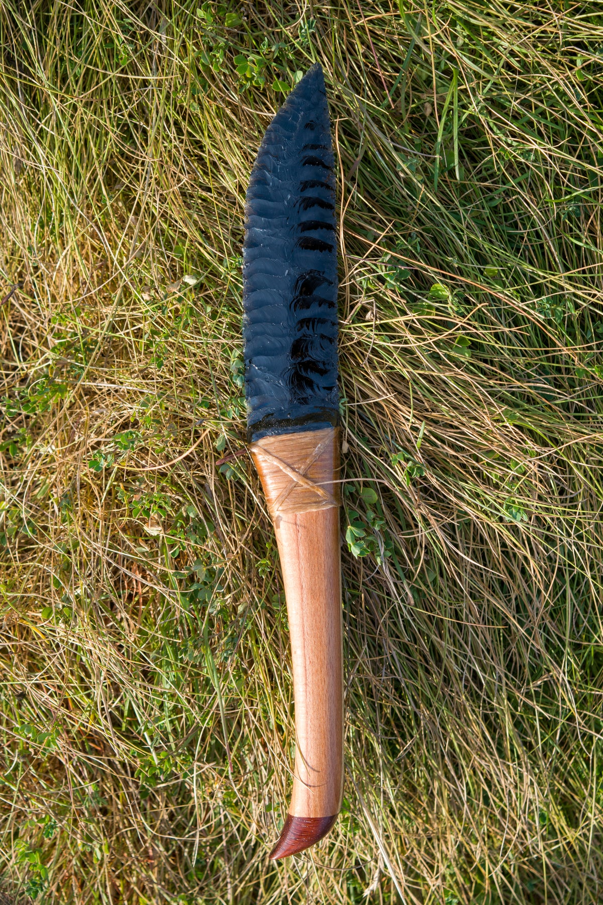 Bowman Lithics Signature Knife #020 – Black Obsidian with Beech, Oak & Rosewood Handle
