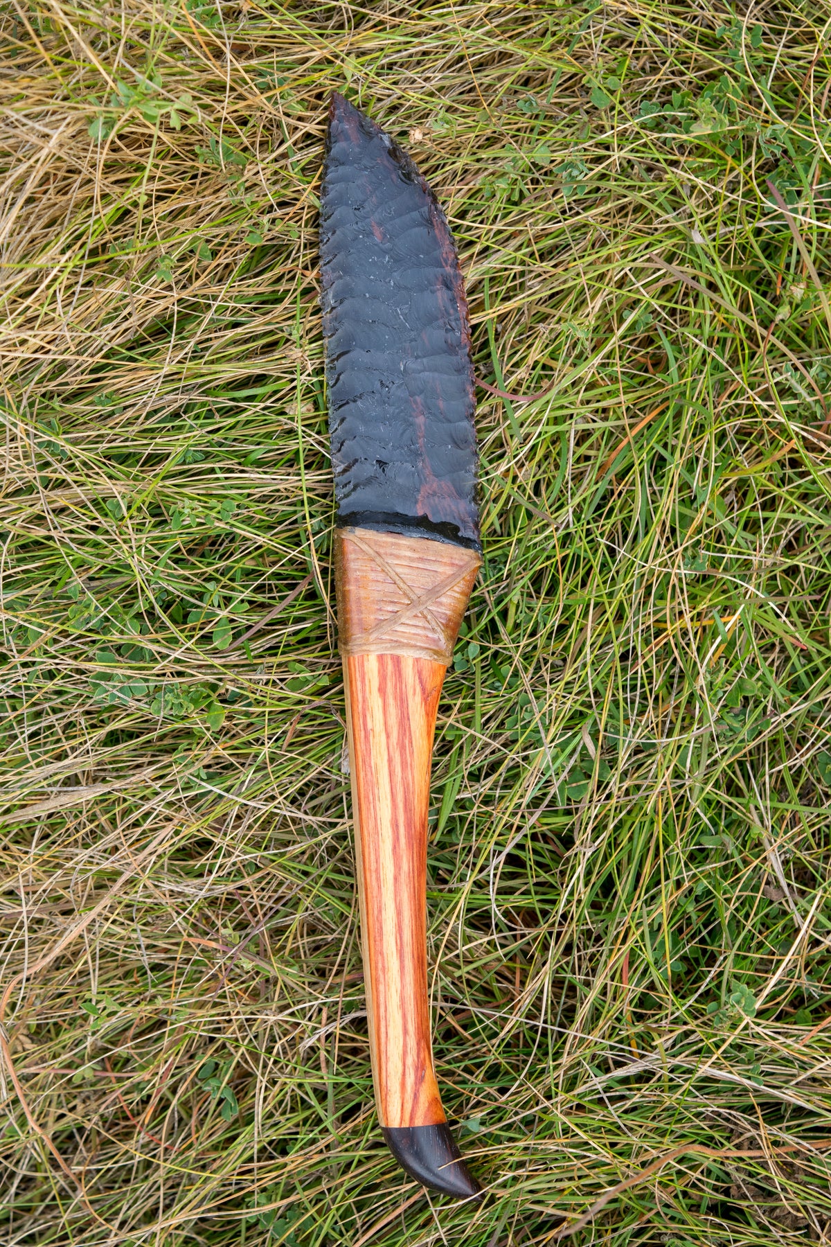 Bowman Lithics Signature Knife #021 – Midnight Lace Obsidian with Tulip, Oak & Burl Handle