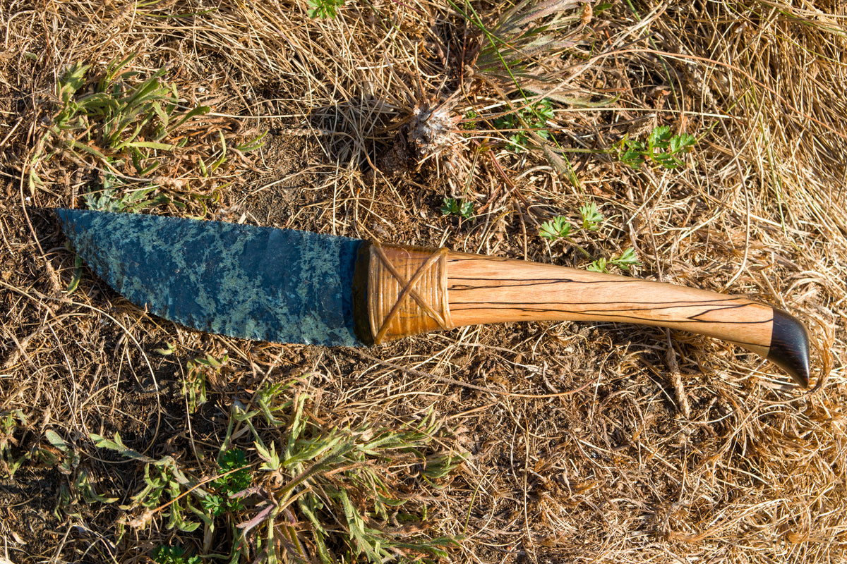 Bowman Lithics Signature Knife #019 – Spiderweb Obsidian with Spalted Beech, Walnut & Ebony Handle