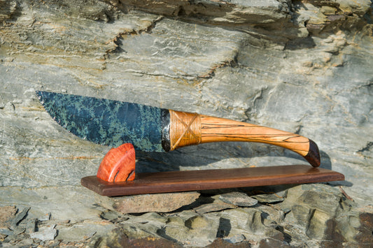 Bowman Lithics Signature Knife #019 – Spiderweb Obsidian with Spalted Beech, Walnut & Ebony Handle