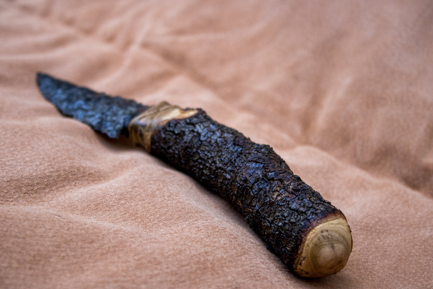 Bowman Lithics Signature Knife #002 – Silver Sheen Obsidian Tanged Blade with Wild Cornish Tamarisk Handle