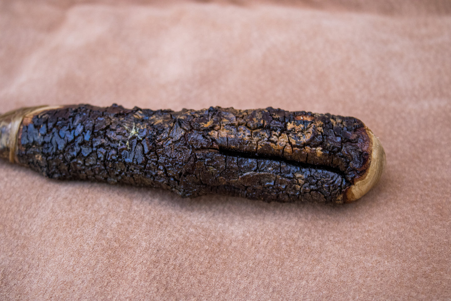 Bowman Lithics Signature Knife #002 – Silver Sheen Obsidian Tanged Blade with Wild Cornish Tamarisk Handle