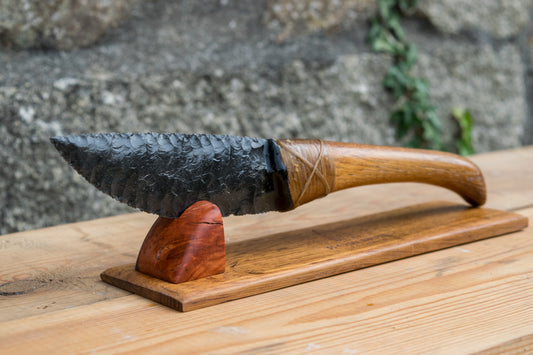 Bowman Lithics Signature Knife #023 – Green Sheen Obsidian with 400 Year Old German Oak Handle