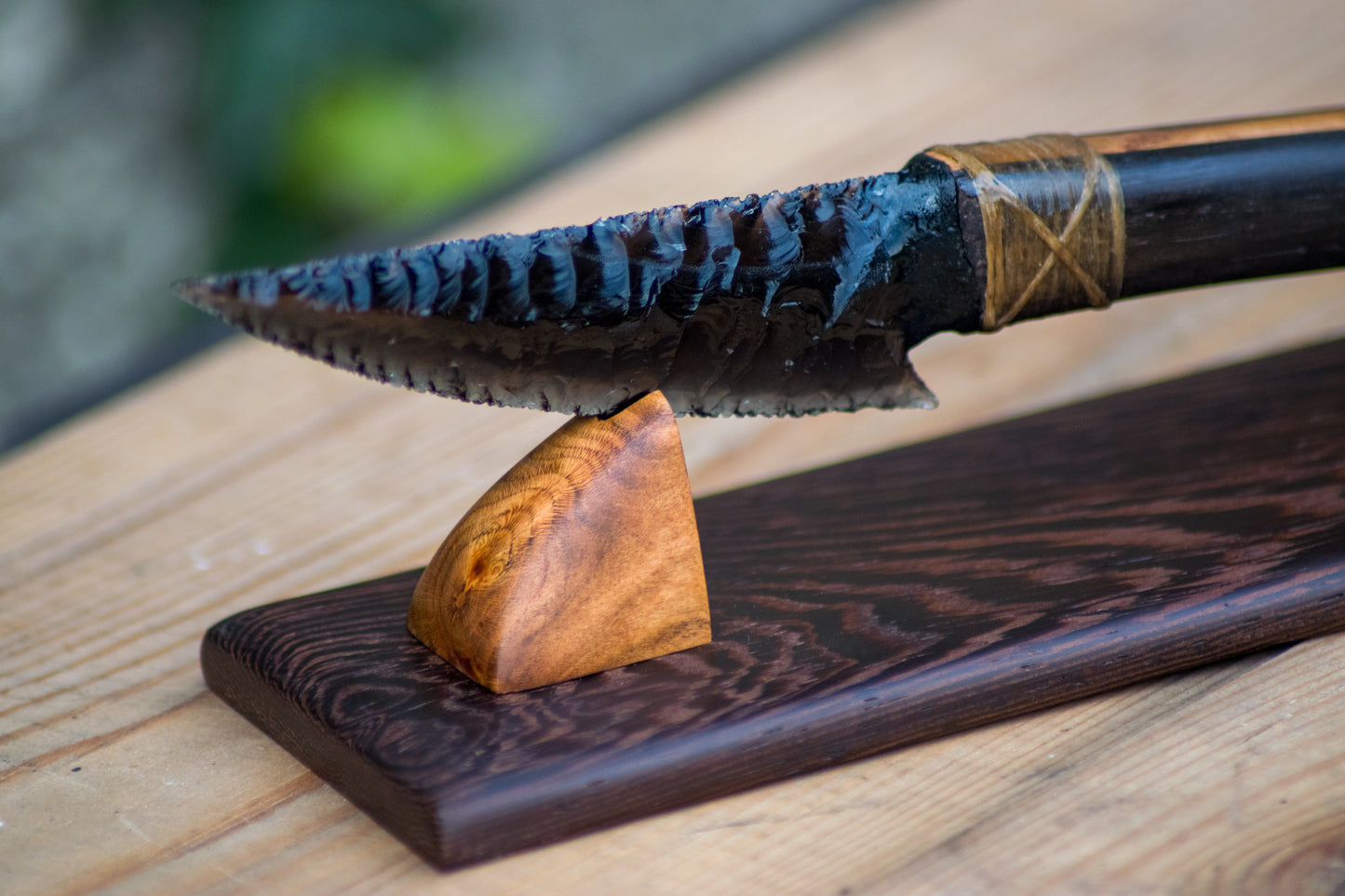 Bowman Lithics Signature Knife #012 – Rainbow Obsidian Tanged Blade with Ash, Bog Oak & Rosewood