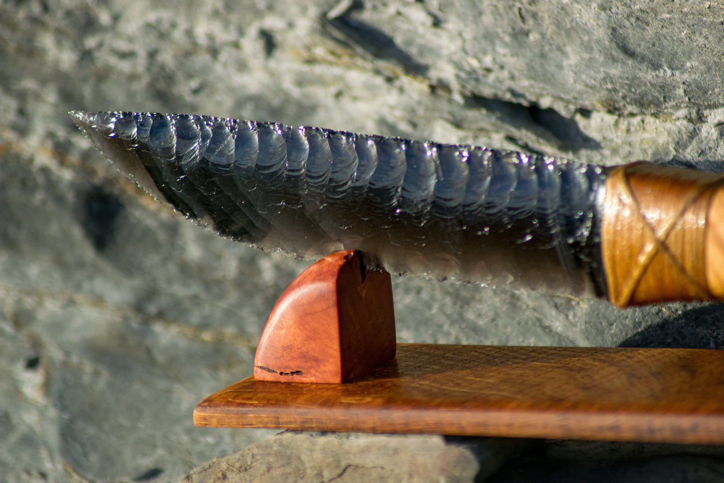 Bowman Lithics Signature Knife #017 – Rainbow Obsidian with English Oak, Australian Maple & Ebony