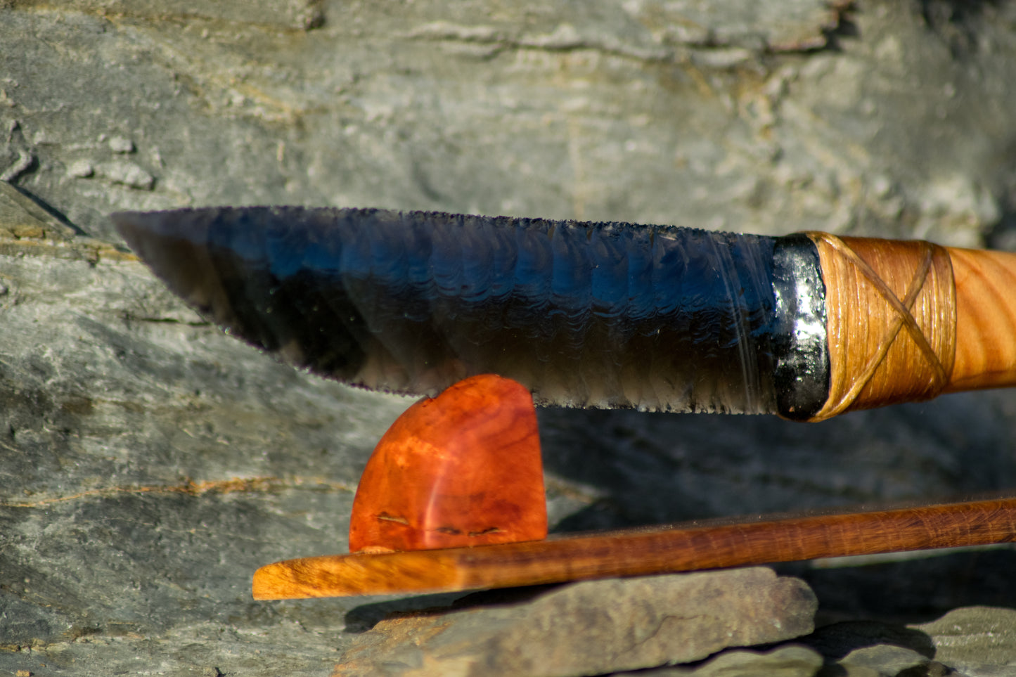 Bowman Lithics Signature Knife #017 – Rainbow Obsidian with English Oak, Australian Maple & Ebony