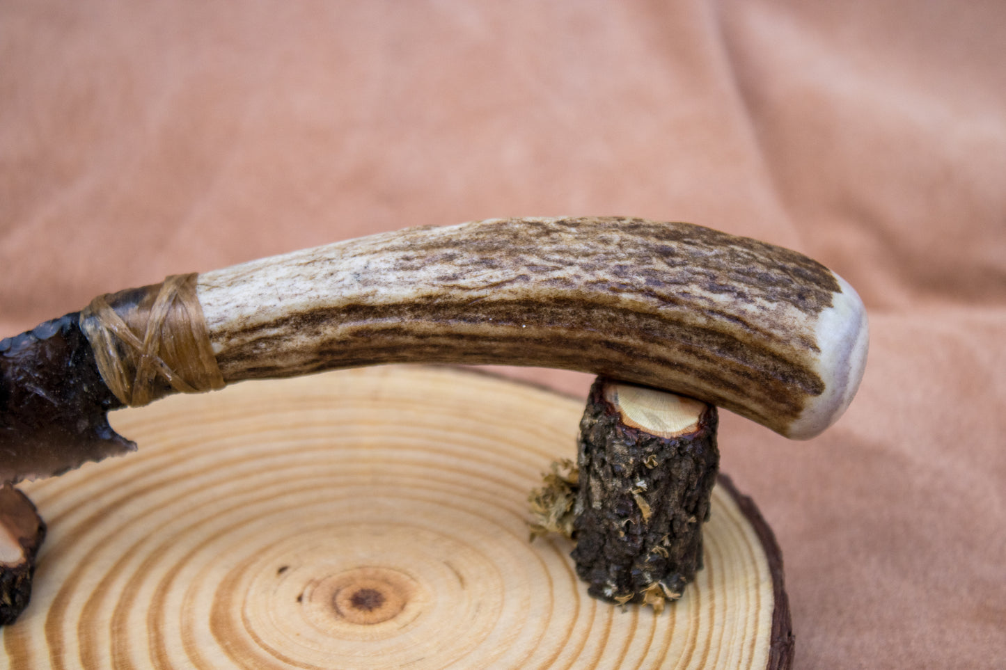 Bowman Lithics Signature Knife #001 – Rainbow Obsidian Tanged Blade with Red Deer Horn Handle