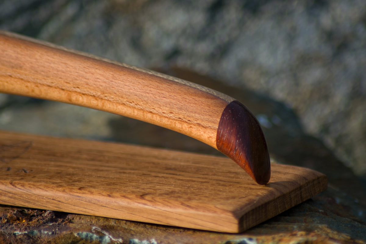 Bowman Lithics Signature Knife #020 – Black Obsidian with Beech, Oak & Rosewood Handle