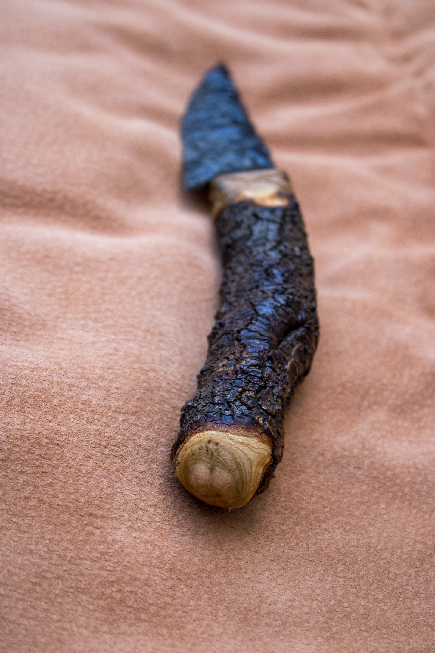 Bowman Lithics Signature Knife #002 – Silver Sheen Obsidian Tanged Blade with Wild Cornish Tamarisk Handle