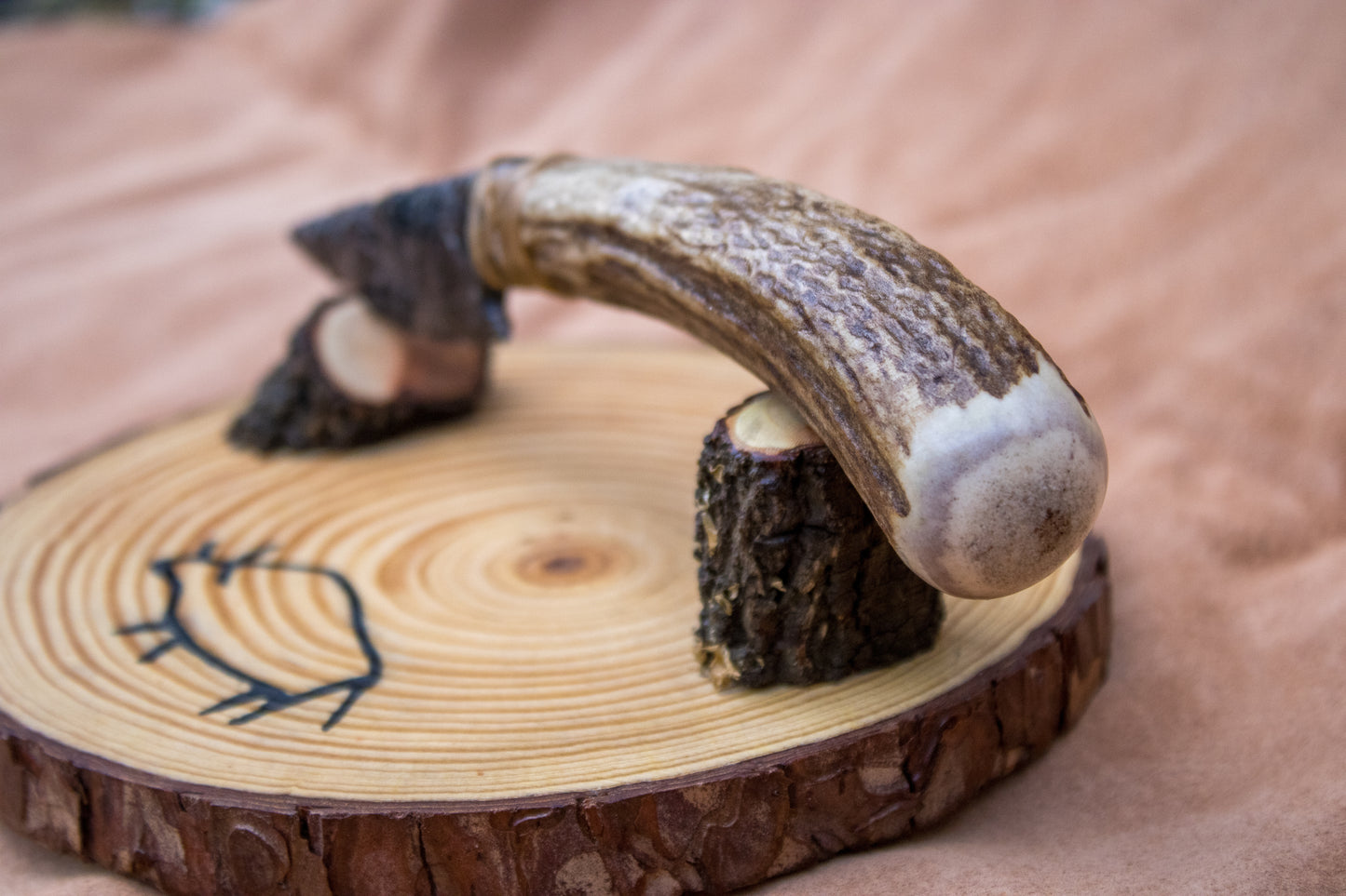 Bowman Lithics Signature Knife #001 – Rainbow Obsidian Tanged Blade with Red Deer Horn Handle