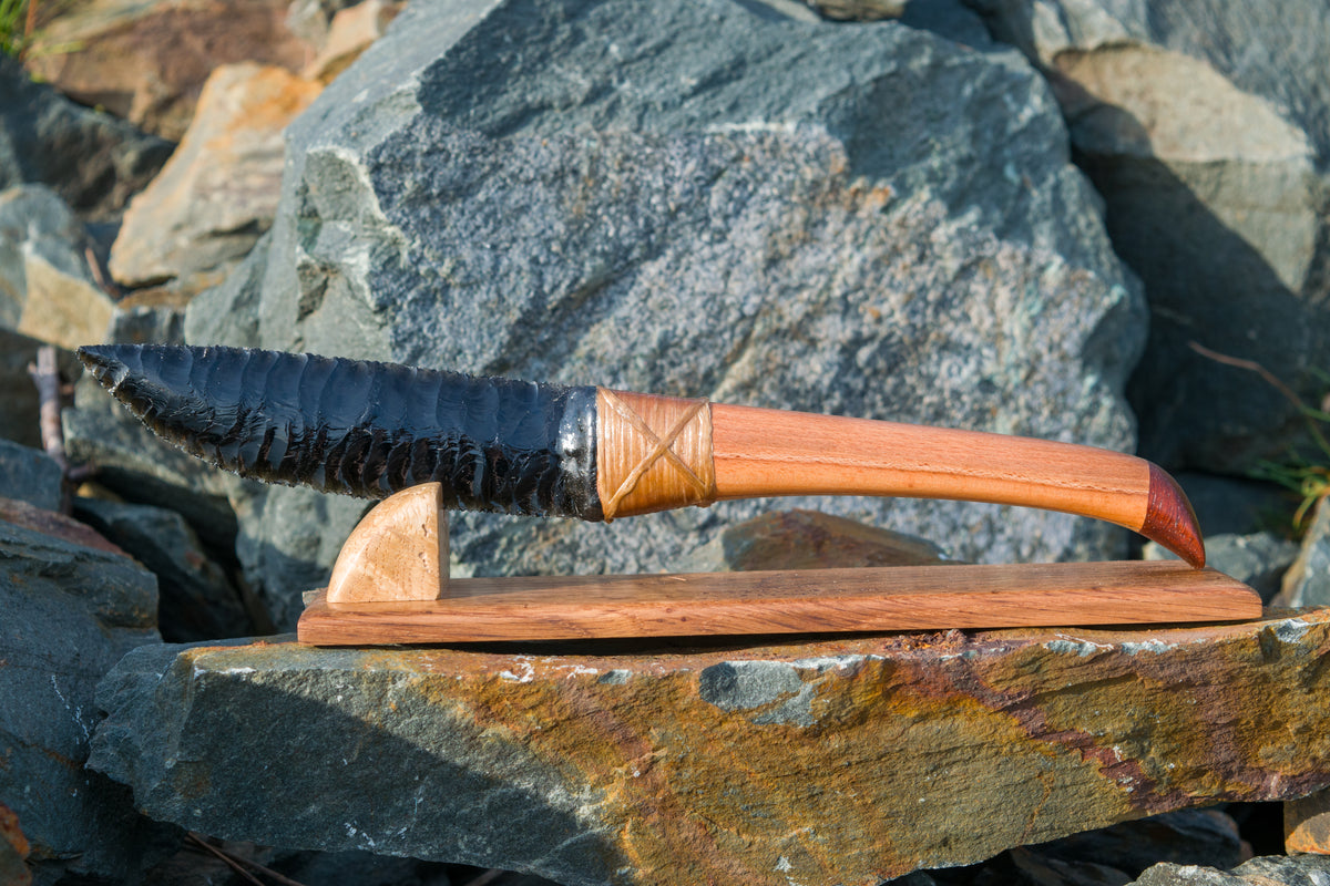 Bowman Lithics Signature Knife #020 – Black Obsidian with Beech, Oak & Rosewood Handle